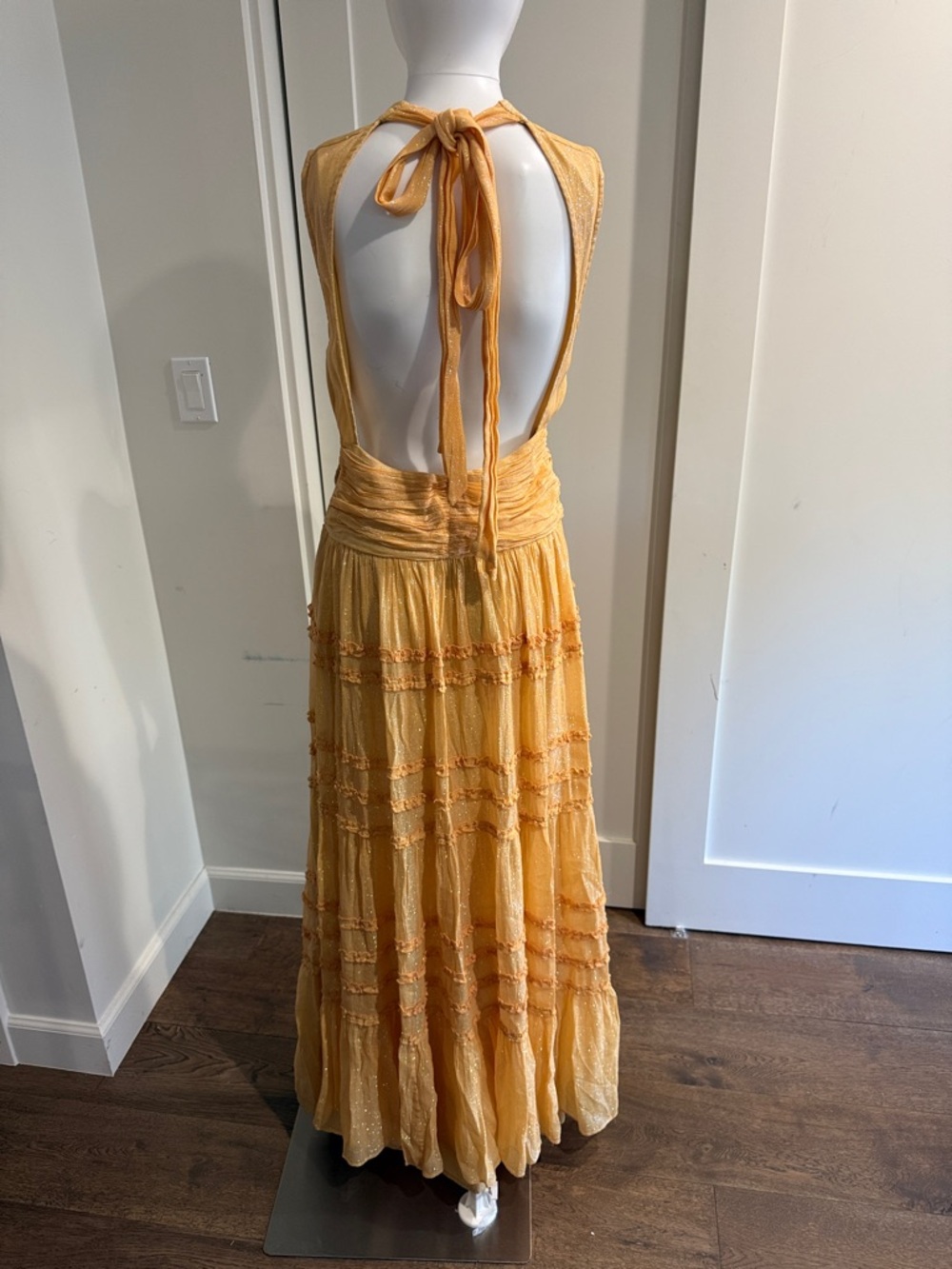 BHLDN Golden Yellow Backless Halter Maxi Dress
